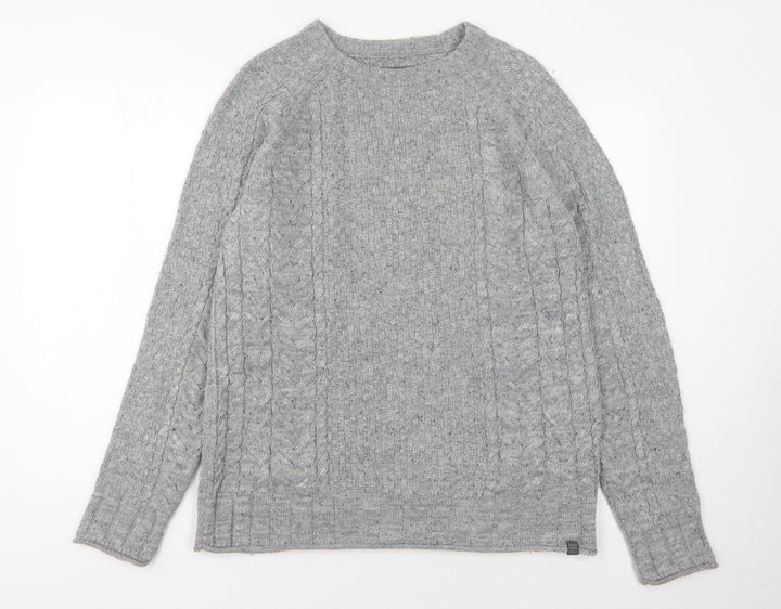 Jack & Jones Men's Grey Cable-Knit Pullover, Size S