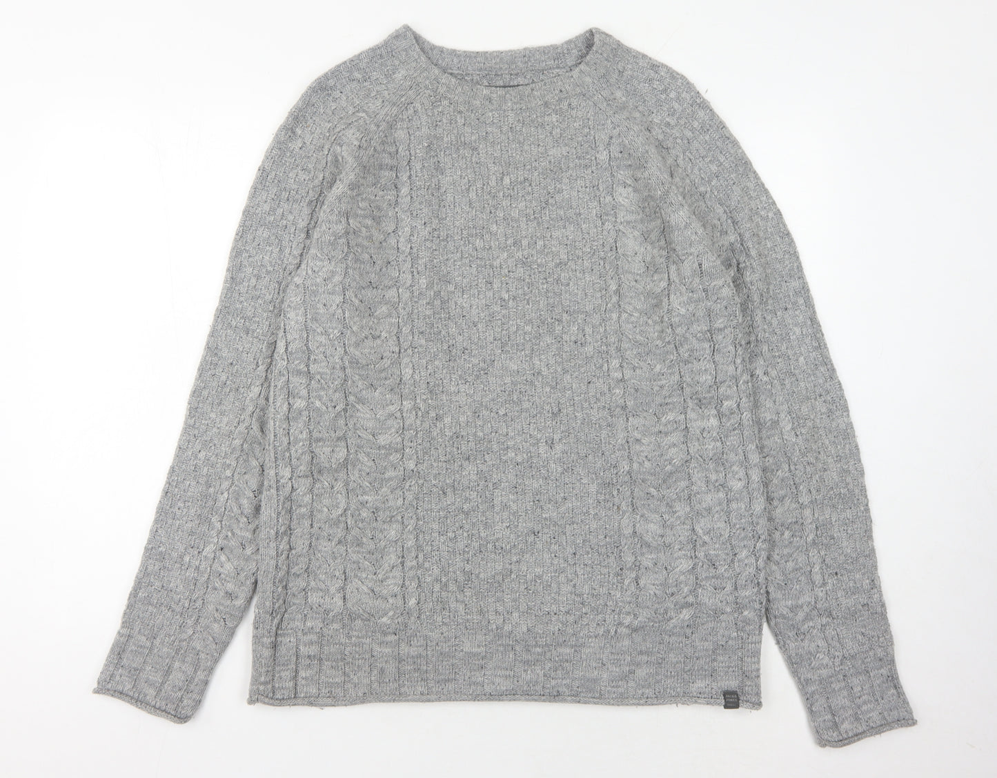 Jack & Jones Men's Grey Cable-Knit Pullover, Size S
