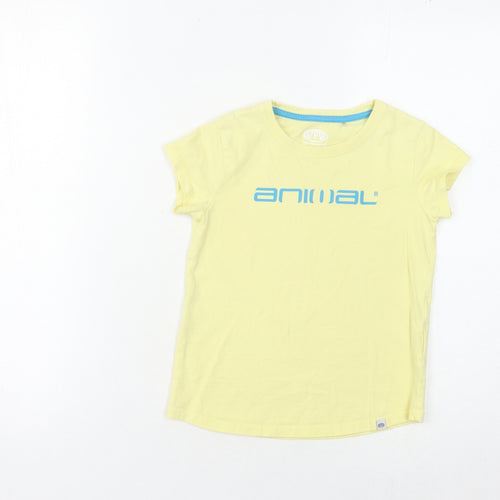 Animal Boys Yellow T-Shirt - 7-8 Years, Crew Neck, Casual Fit