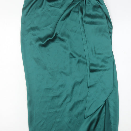 Zara Women's Green Midi Satin Skirt, Size L, Pencil Style