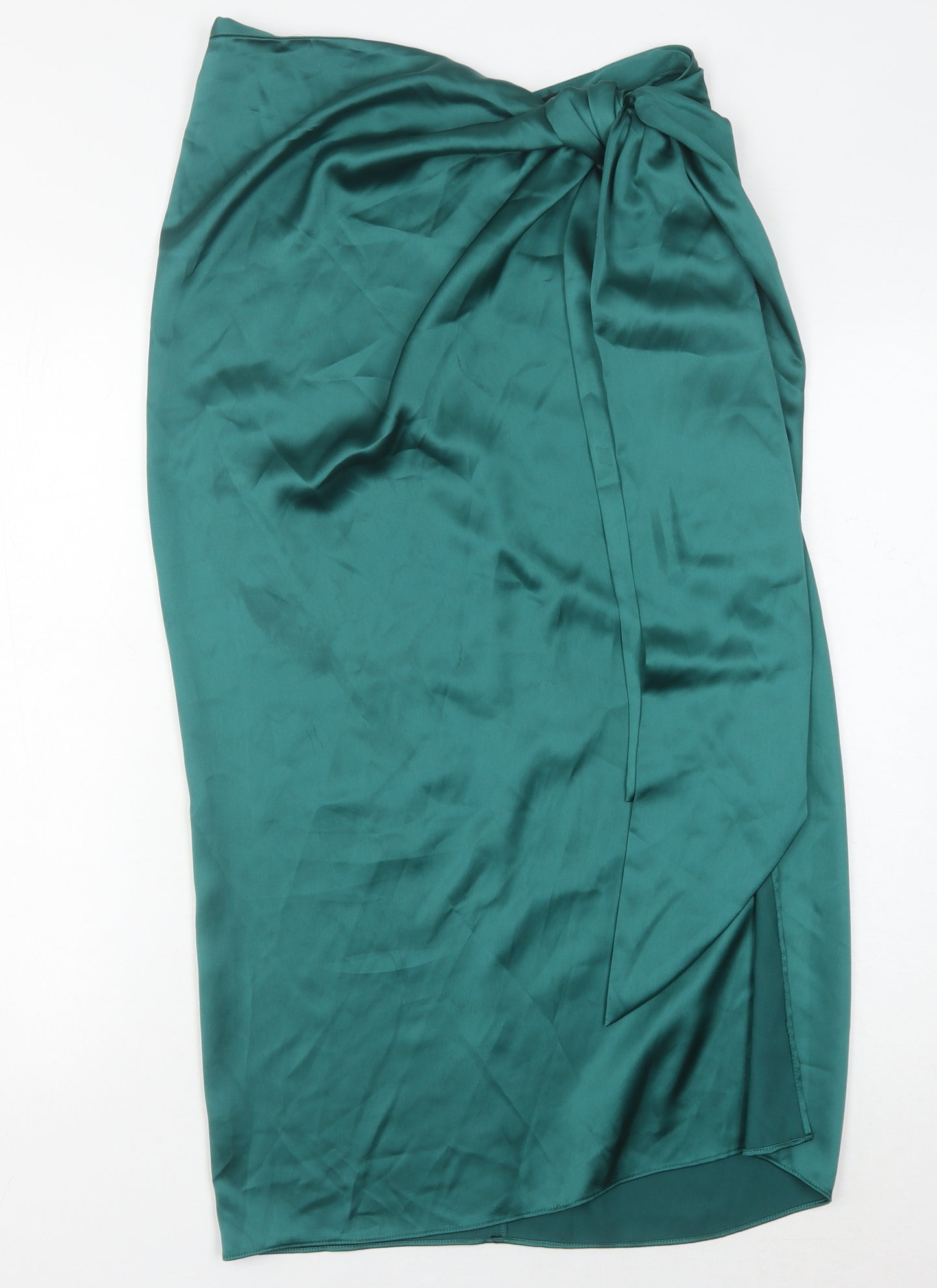 Zara Women's Green Midi Satin Skirt, Size L, Pencil Style