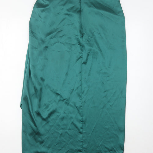 Zara Women's Green Midi Satin Skirt, Size L, Pencil Style