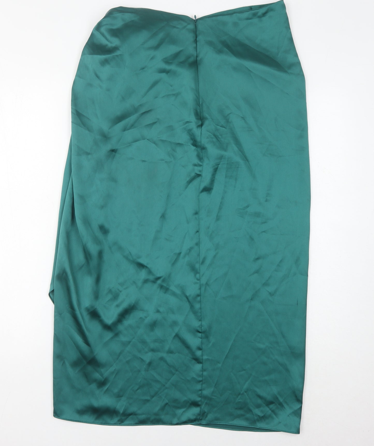 Zara Women's Green Midi Satin Skirt, Size L, Pencil Style