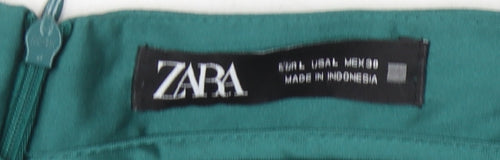 Zara Women's Green Midi Satin Skirt, Size L, Pencil Style