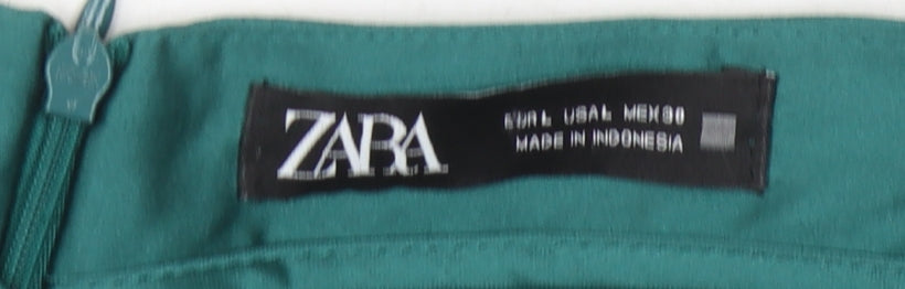 Zara Women's Green Midi Satin Skirt, Size L, Pencil Style
