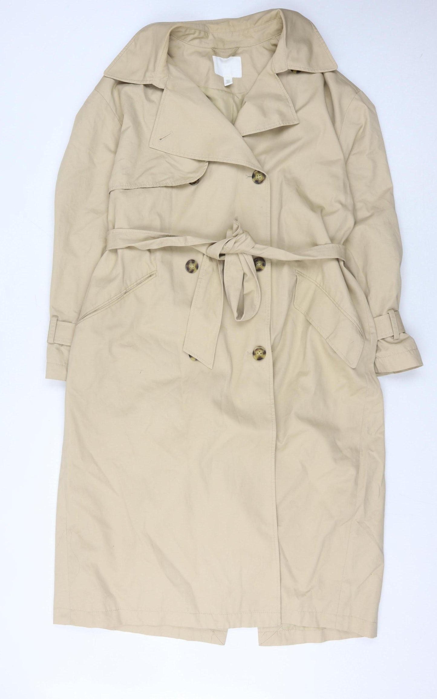 H&M Women's Beige Trench Coat, Size 12, Belted Classic