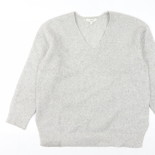 Marks and Spencer Women's Grey V-Neck Pullover Jumper - L
