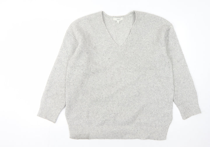 Marks and Spencer Women's Grey V-Neck Pullover Jumper - L