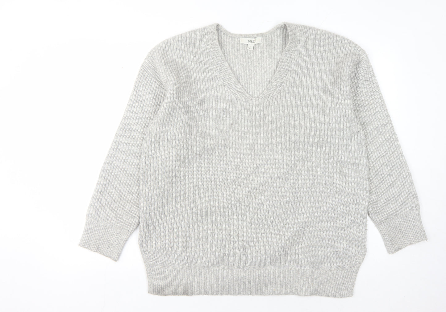Marks and Spencer Women's Grey V-Neck Pullover Jumper - L