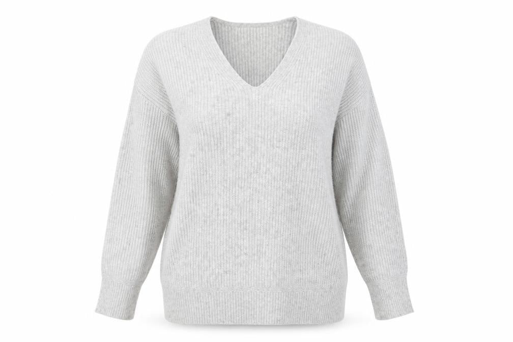 Front view of Marks & Spencer Women's Grey V-Neck jumper - L