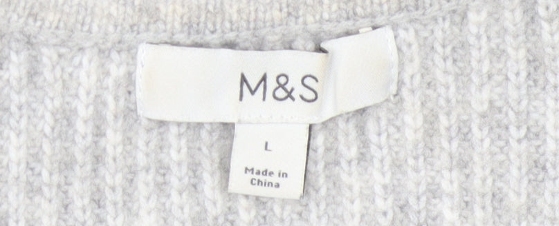 Marks and Spencer Women's Grey V-Neck Pullover Jumper - L