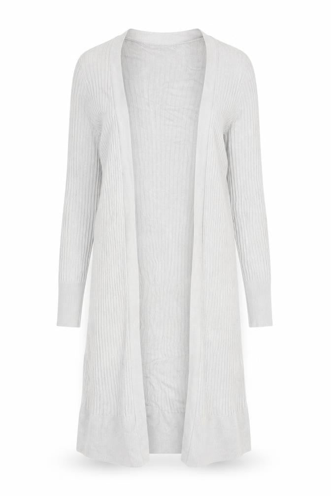 Front view of Oasis Women's Grey Knit Open Front Cardigan in Medium Size