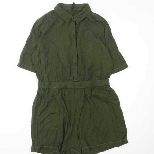 Vero Moda Green Cotton Playsuit, Women's Size L, Collared