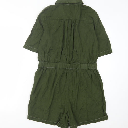 Vero Moda Green Cotton Playsuit, Women's Size L, Collared