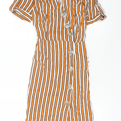 River Island Women's Striped V-Neck Belted Dress - Size 10