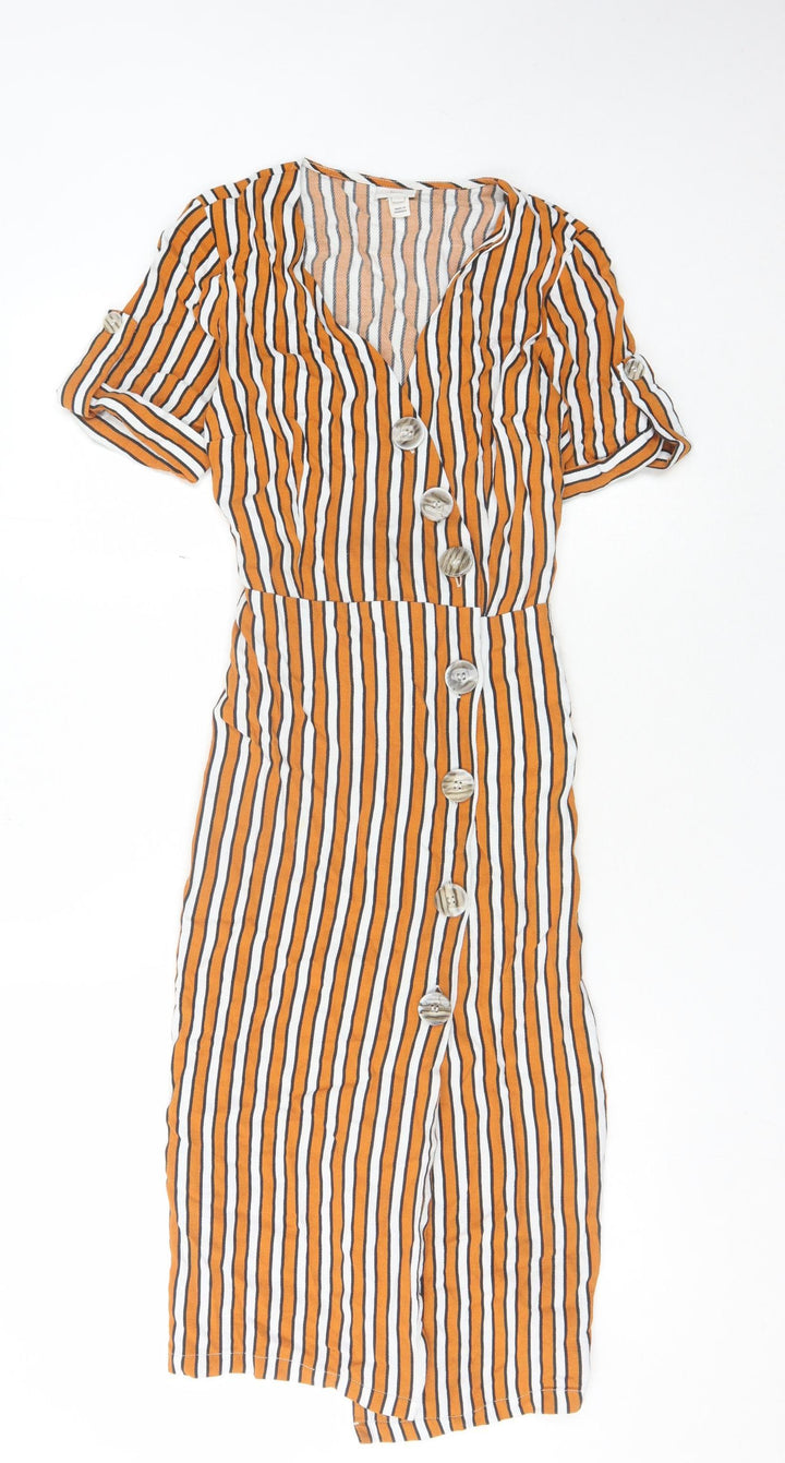 River Island Women's Striped V-Neck Belted Dress - Size 10