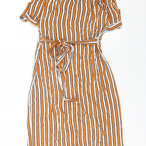 River Island Women's Striped V-Neck Belted Dress - Size 10