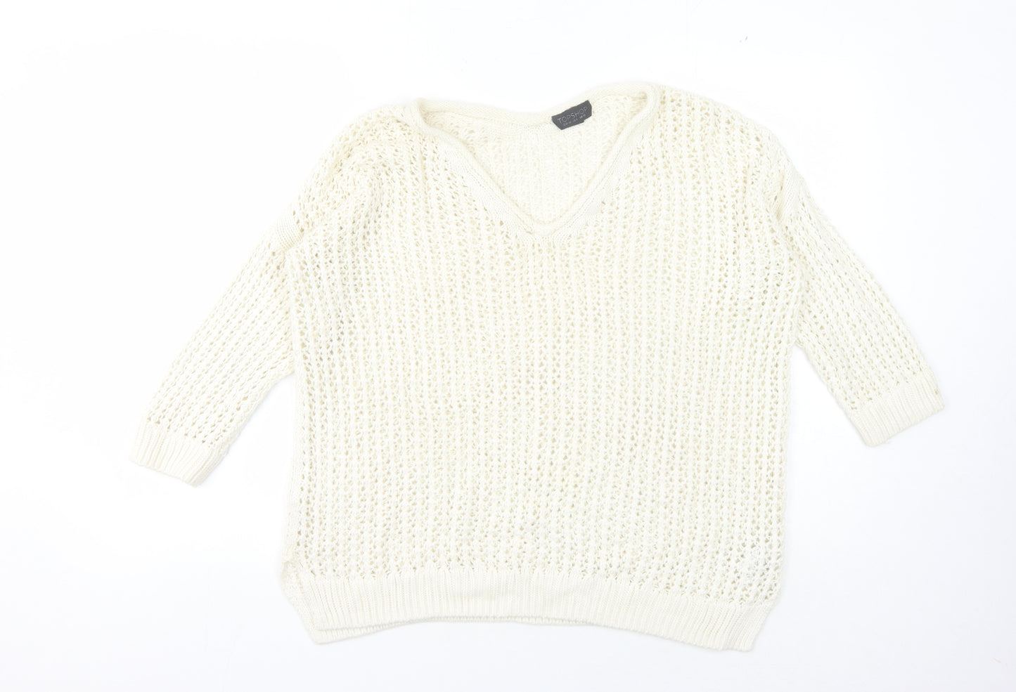 Topshop Women's Ivory Open-Knit Pullover Jumper Size 10