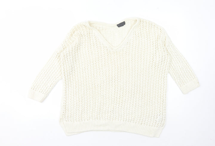 Topshop Women's Ivory Open-Knit Pullover Jumper Size 10