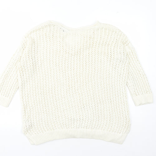 Topshop Women's Ivory Open-Knit Pullover Jumper Size 10