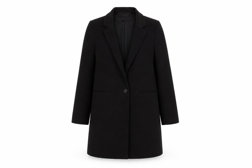 Front view of Vero Moda Women's Black Long Coat, size 6, Lined