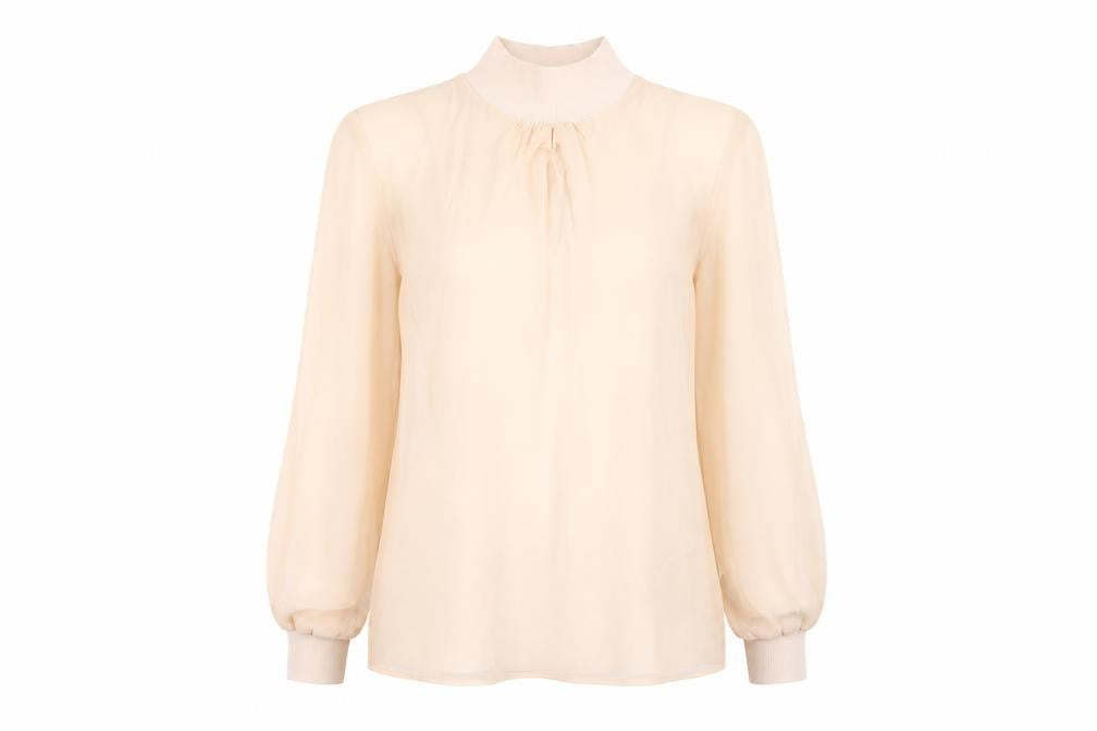 Front view of Reiss Women's Beige High Neck Blouse -, size S