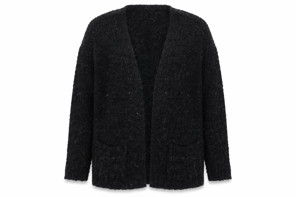Front view of Jacqueline de Yong Women's Black Open Front Cardigan, size S