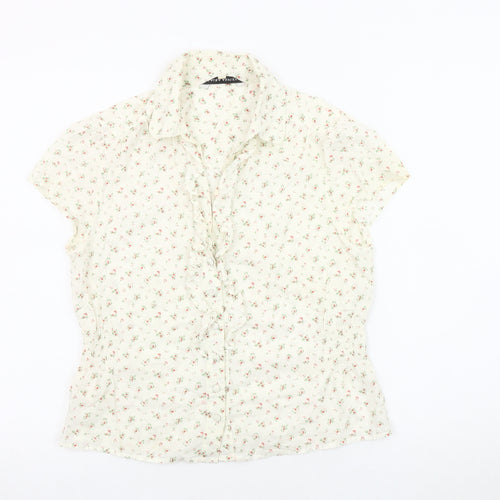 Laura Ashley Women's Ivory Floral Blouse, Size 12, Cotton