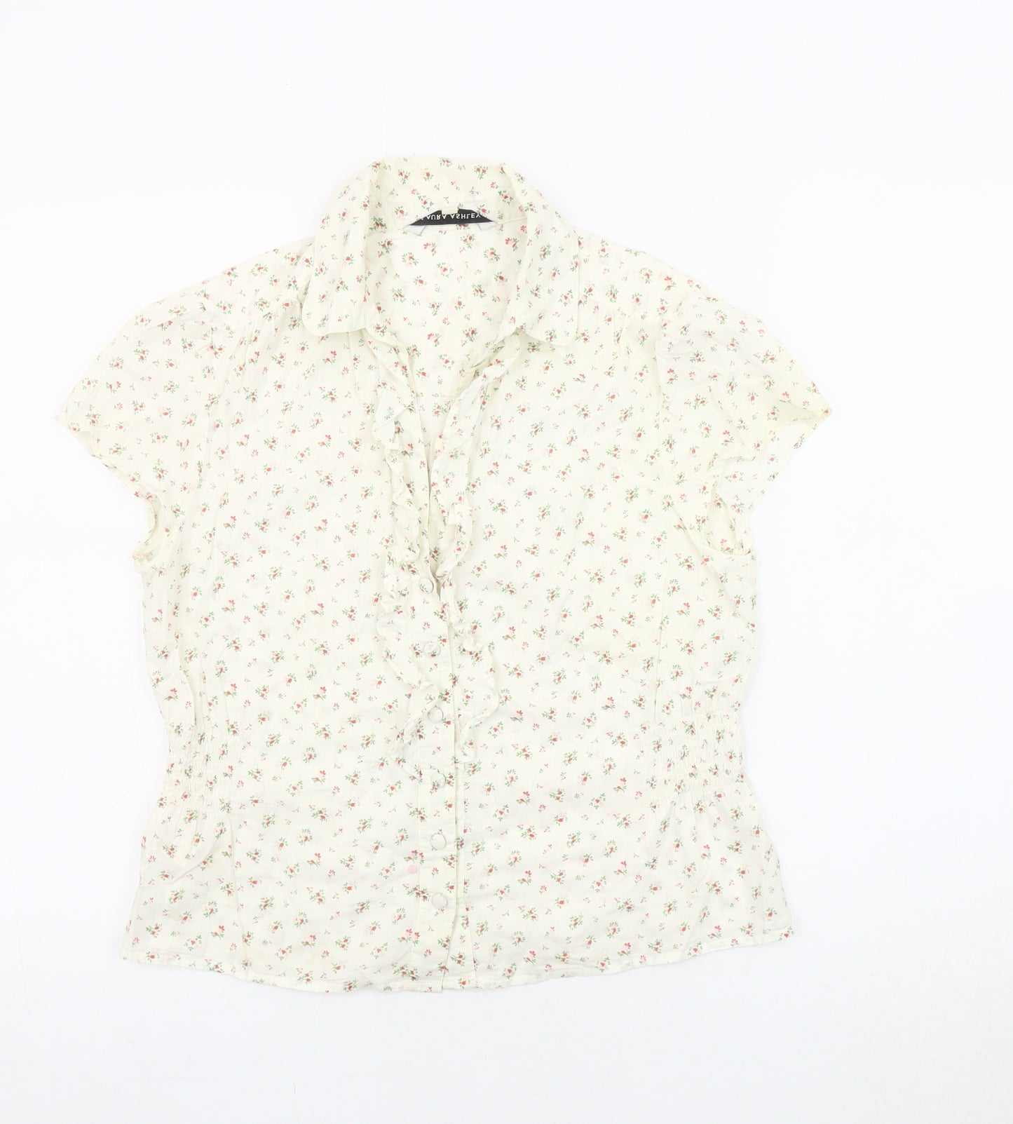 Laura Ashley Women's Ivory Floral Blouse, Size 12, Cotton