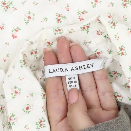 Laura Ashley Women's Ivory Floral Blouse, Size 12, Cotton