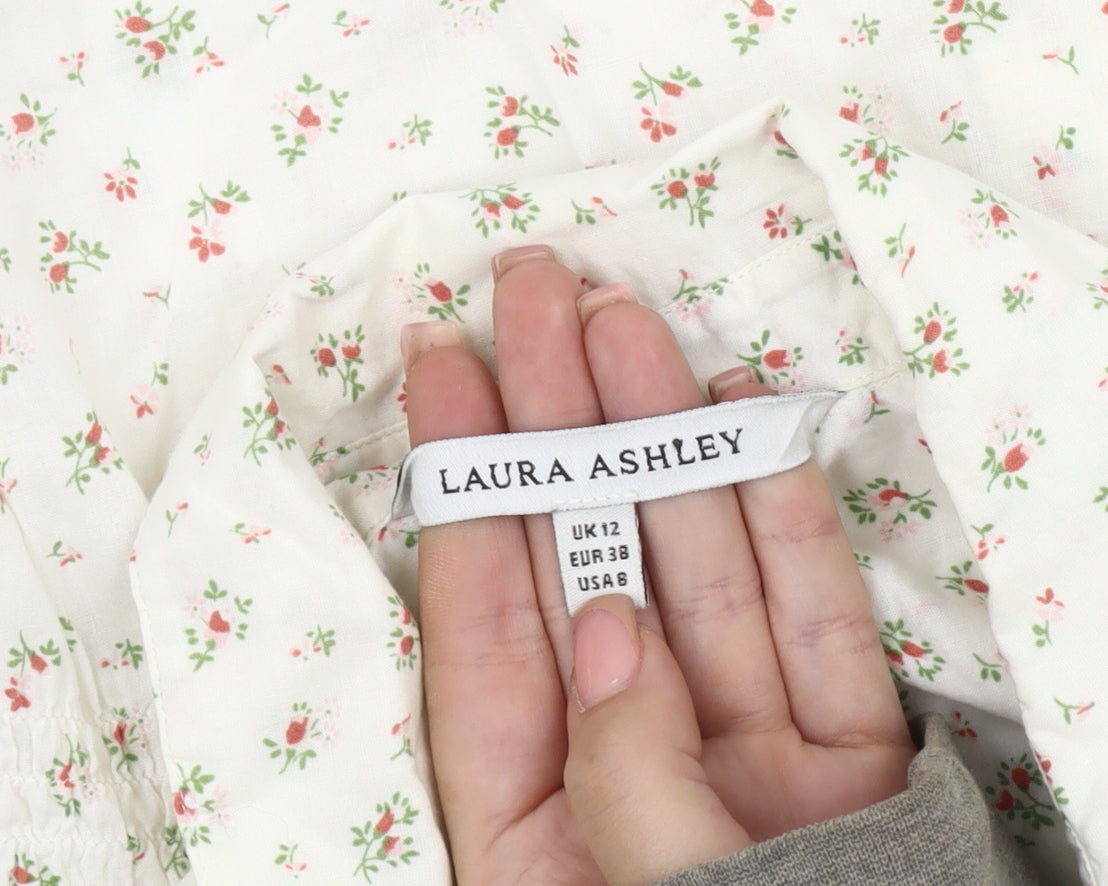 Laura Ashley Women's Ivory Floral Blouse, Size 12, Cotton