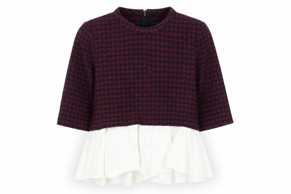 Front view of Zara women’s red check jumper, size S, casual