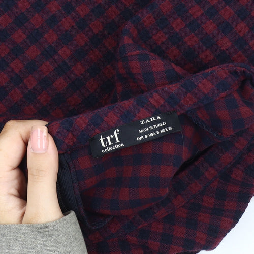Zara Womens Red Check Jumper, Size S, Casual