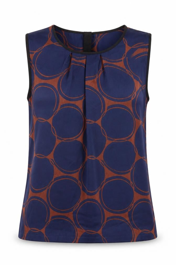 Front view of Clements Ribeiro Women's Blue Geometric Blouse, size 14