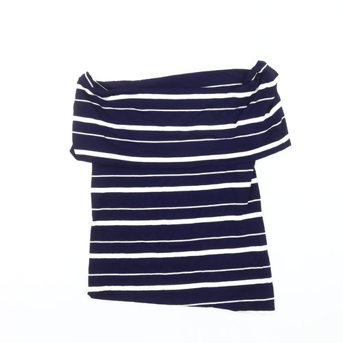 Warehouse Women's Blue Off Shoulder Striped Top Size 10
