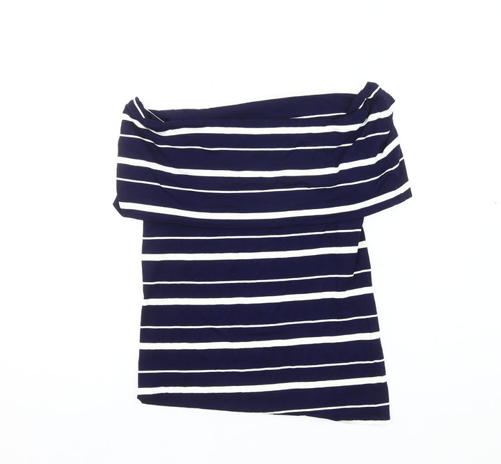 Warehouse Women's Blue Off Shoulder Striped Top Size 10