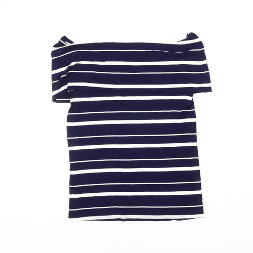 Warehouse Women's Blue Off Shoulder Striped Top Size 10