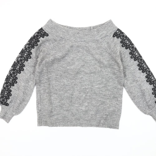 Lipsy Women's Grey Lace Sleeve Pullover Jumper Size 8