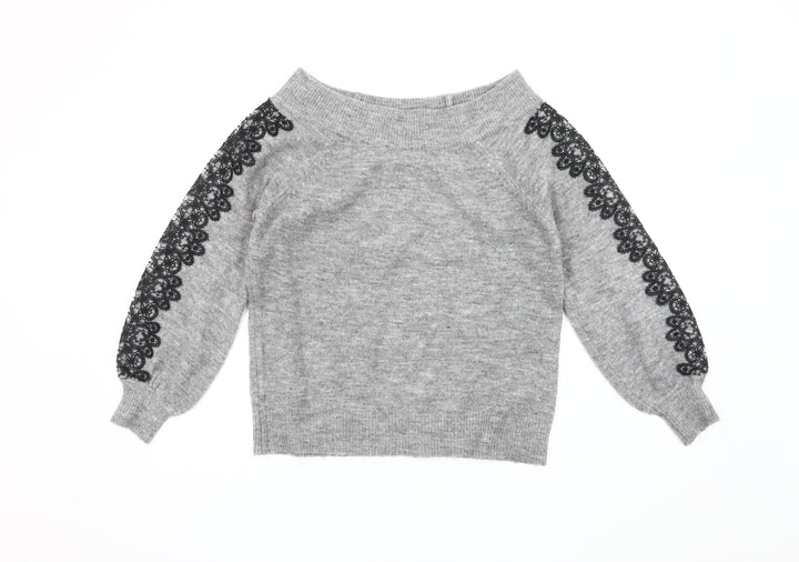 Lipsy Women's Grey Lace Sleeve Pullover Jumper Size 8