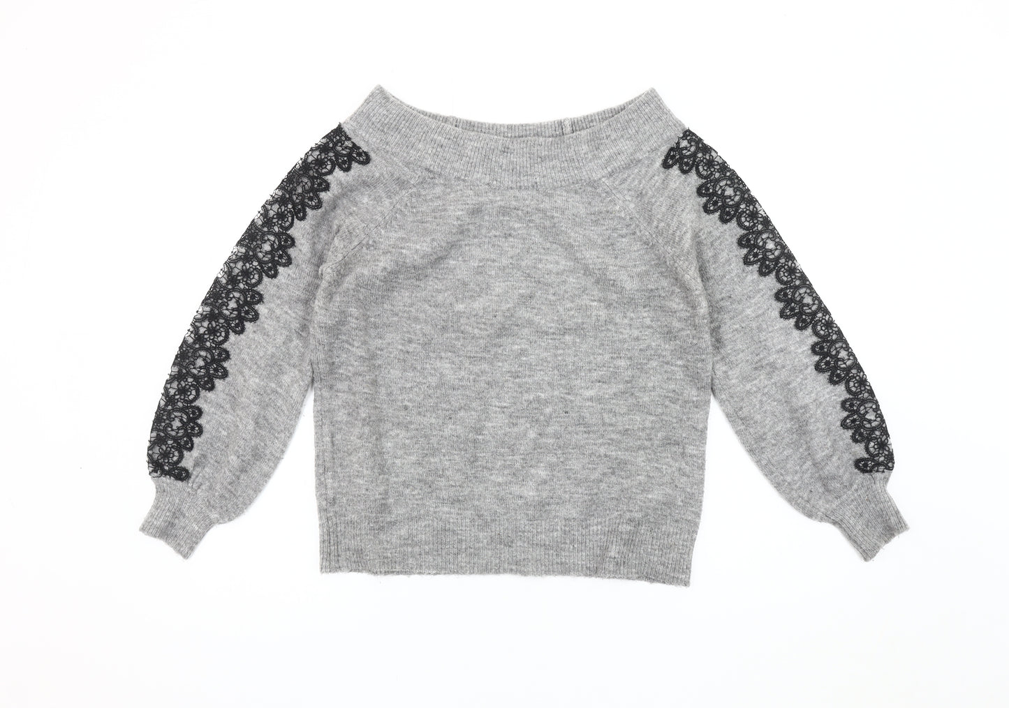 Lipsy Women's Grey Lace Sleeve Pullover Jumper Size 8