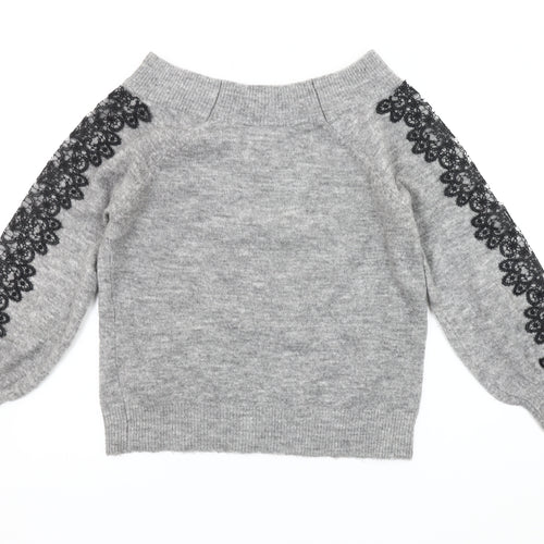 Lipsy Women's Grey Lace Sleeve Pullover Jumper Size 8