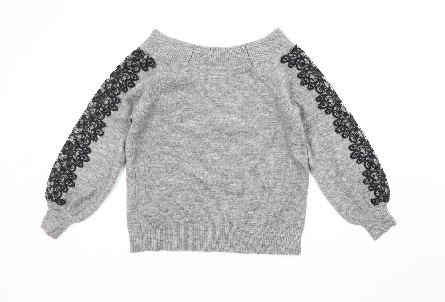 Lipsy Women's Grey Lace Sleeve Pullover Jumper Size 8