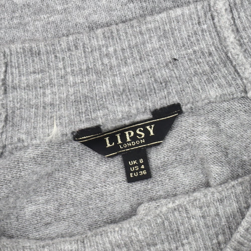Lipsy Women's Grey Lace Sleeve Pullover Jumper Size 8