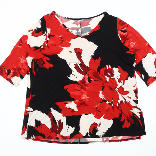 M&Co Women's Red Floral V-Neck Plus Size Top