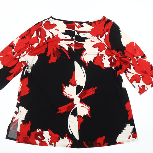 M&Co Women's Red Floral V-Neck Plus Size Top