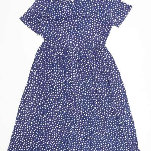 Wednesday's Girl Blue Polka Dot Dress, L, Women's Short Sleeve