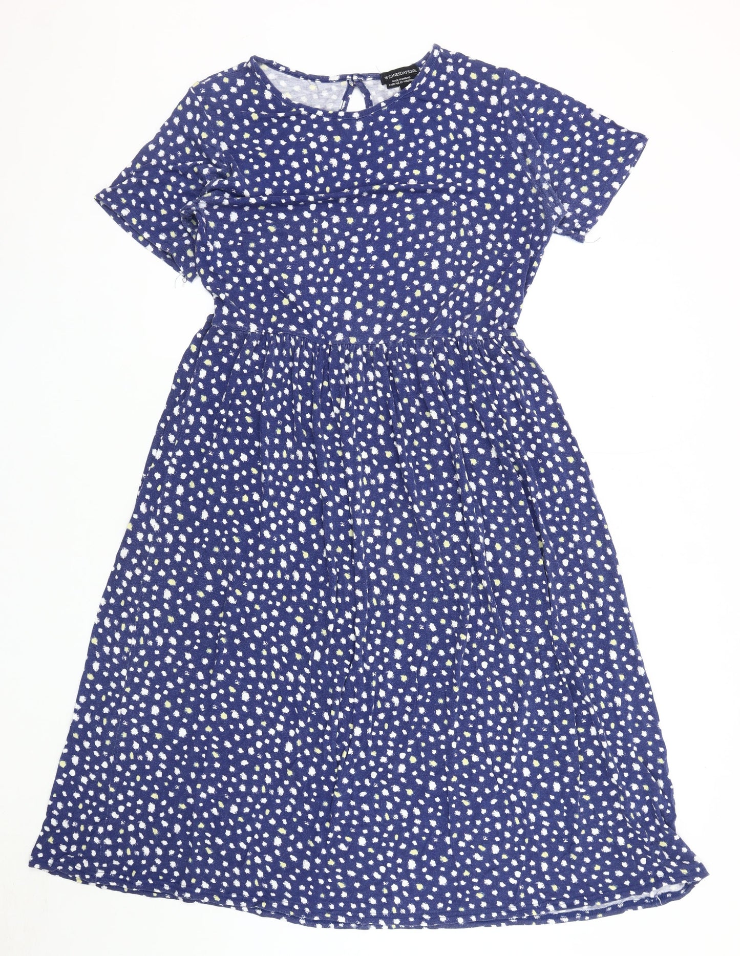 Wednesday's Girl Blue Polka Dot Dress, L, Women's Short Sleeve