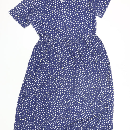 Wednesday's Girl Blue Polka Dot Dress, L, Women's Short Sleeve