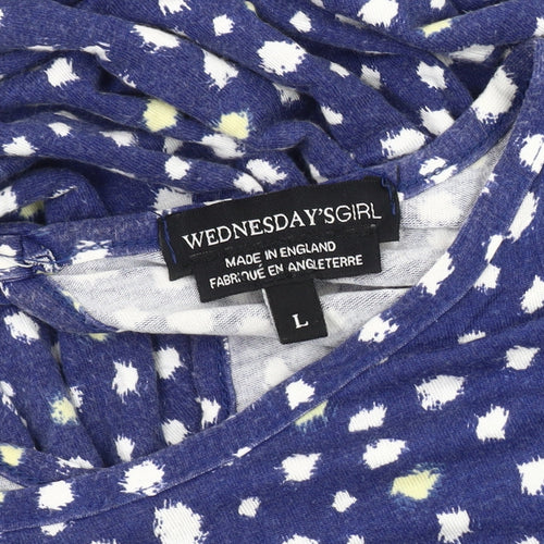Wednesday's Girl Blue Polka Dot Dress, L, Women's Short Sleeve