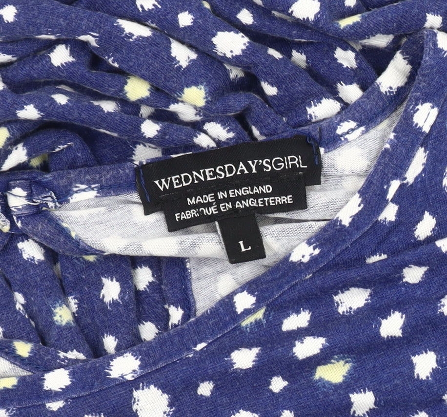 Wednesday's Girl Blue Polka Dot Dress, L, Women's Short Sleeve